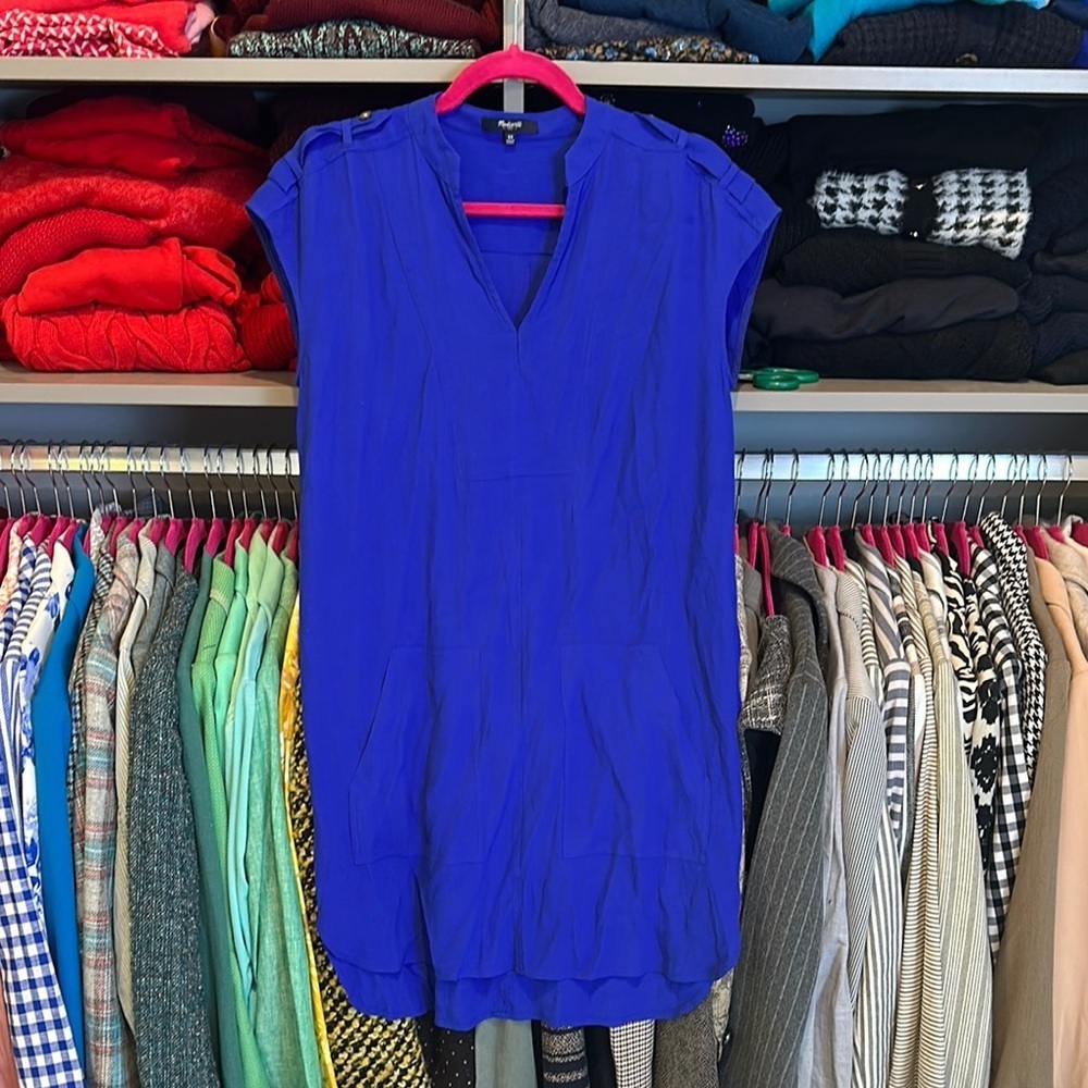 Madewell royal blue sleeveless v neck dress 2 pocket size XS